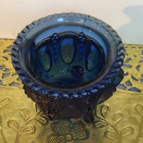 Small blue thumb print glass toothpick holder - Picture 2 of 3